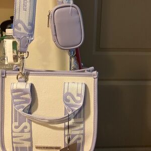 Steve Madden |  Cream and Lavender Satchel with Matching Pouch